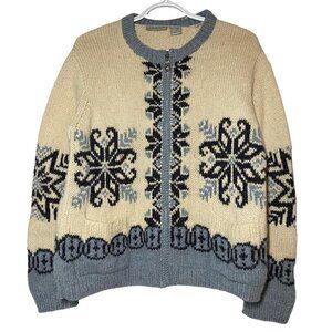 𝅺vintage Skyr Nordic Snowflake Wool Full Zip Sweater size S